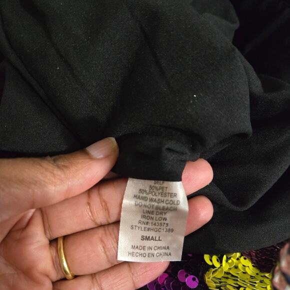 Fashion Nova Sequin Pant Rainbow Stripe Multicolor Cropped Wide Colorblock Small - Picture 9 of 16